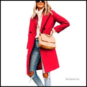 Winter Wool Peacoat Classic Notch Lapel Slim Fit Elegant Long Coat